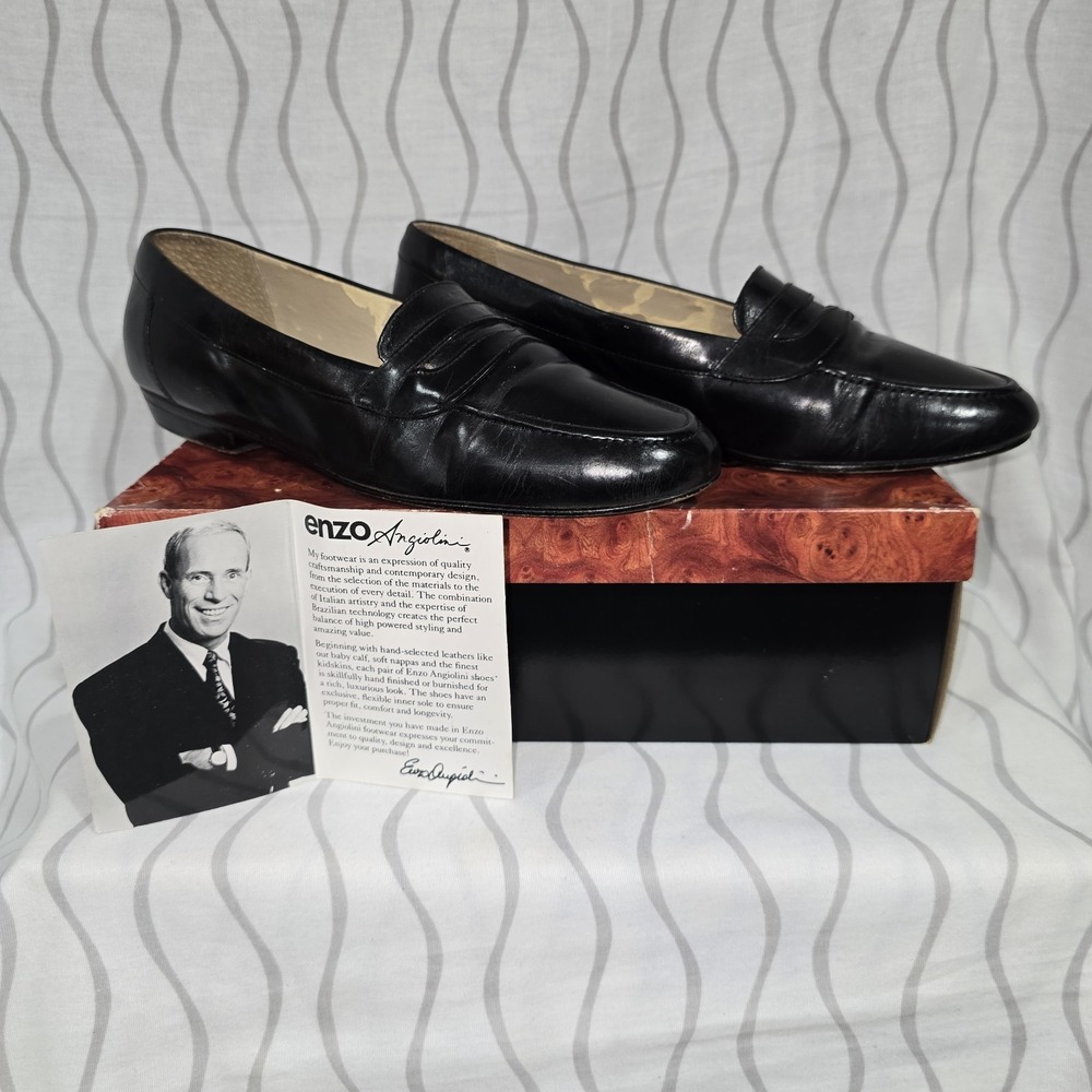 Vintage Enzo Angiolini Loafers‎ Shoes Size 8.5 Black Leather Slip On